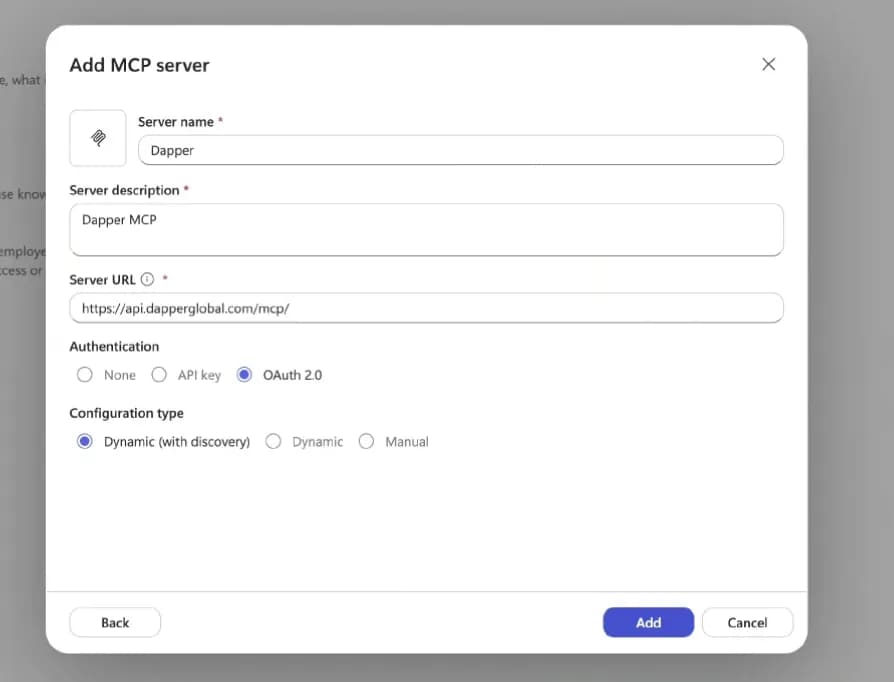 Elige OAuth 2.0 → Dinámica (con detección)